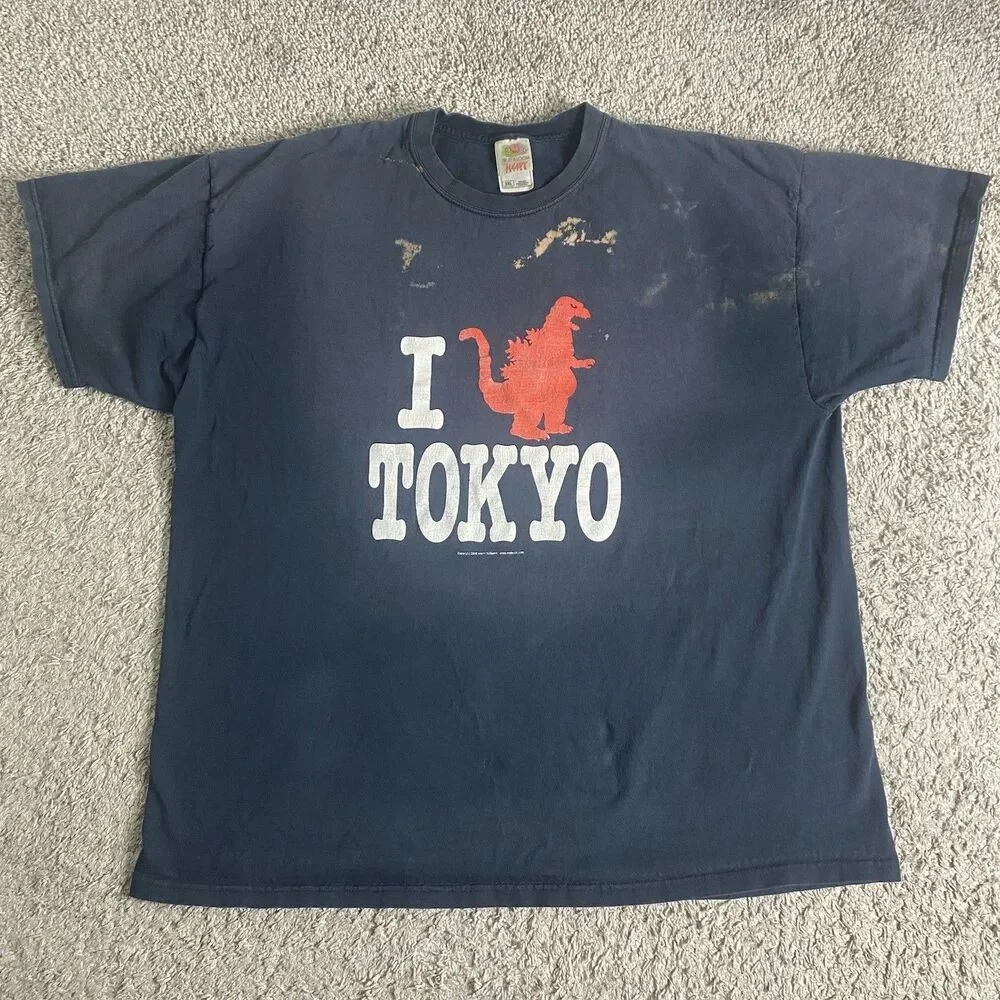 Vintage Godzilla T Shirt I Love Tokyo Black Graphic Tee Size XXL